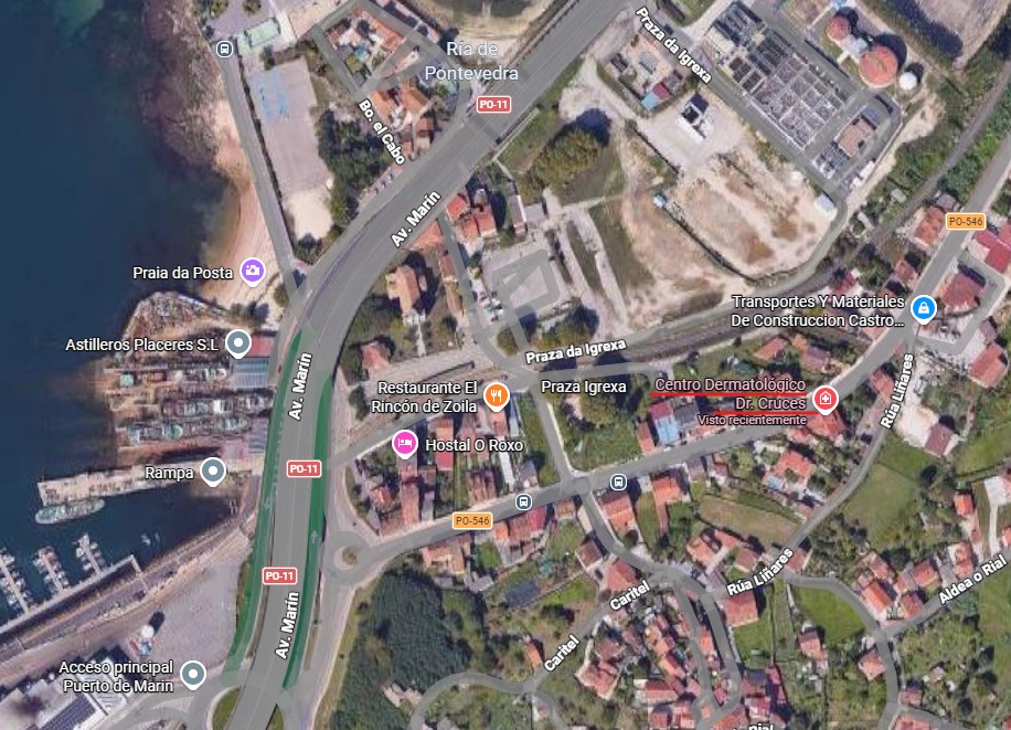 Mapa de ubicación Clínica Dr. Cruces, Av. Placeres 3, Pontevedra